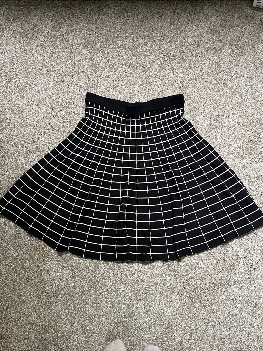 Black Windowpane Circle Skirt with White Grid